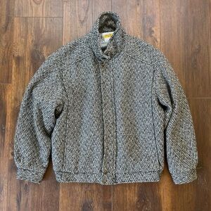 Gray Tweed Wool Bomber Jacket